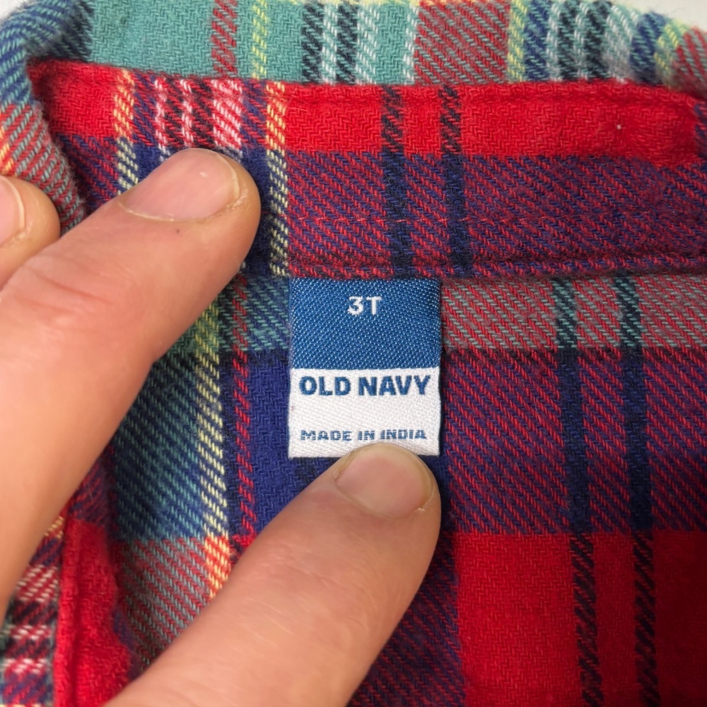 Old Navy Toddler Boys Plaid Flannel Shirt Red Blue Green Size 3T - Picture 4 of 4